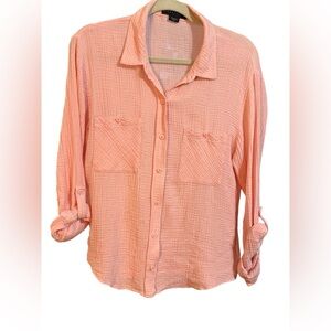 Sanctuary Womens Pink Boyfriend Long Sleeve Button Up Shirt sz M
